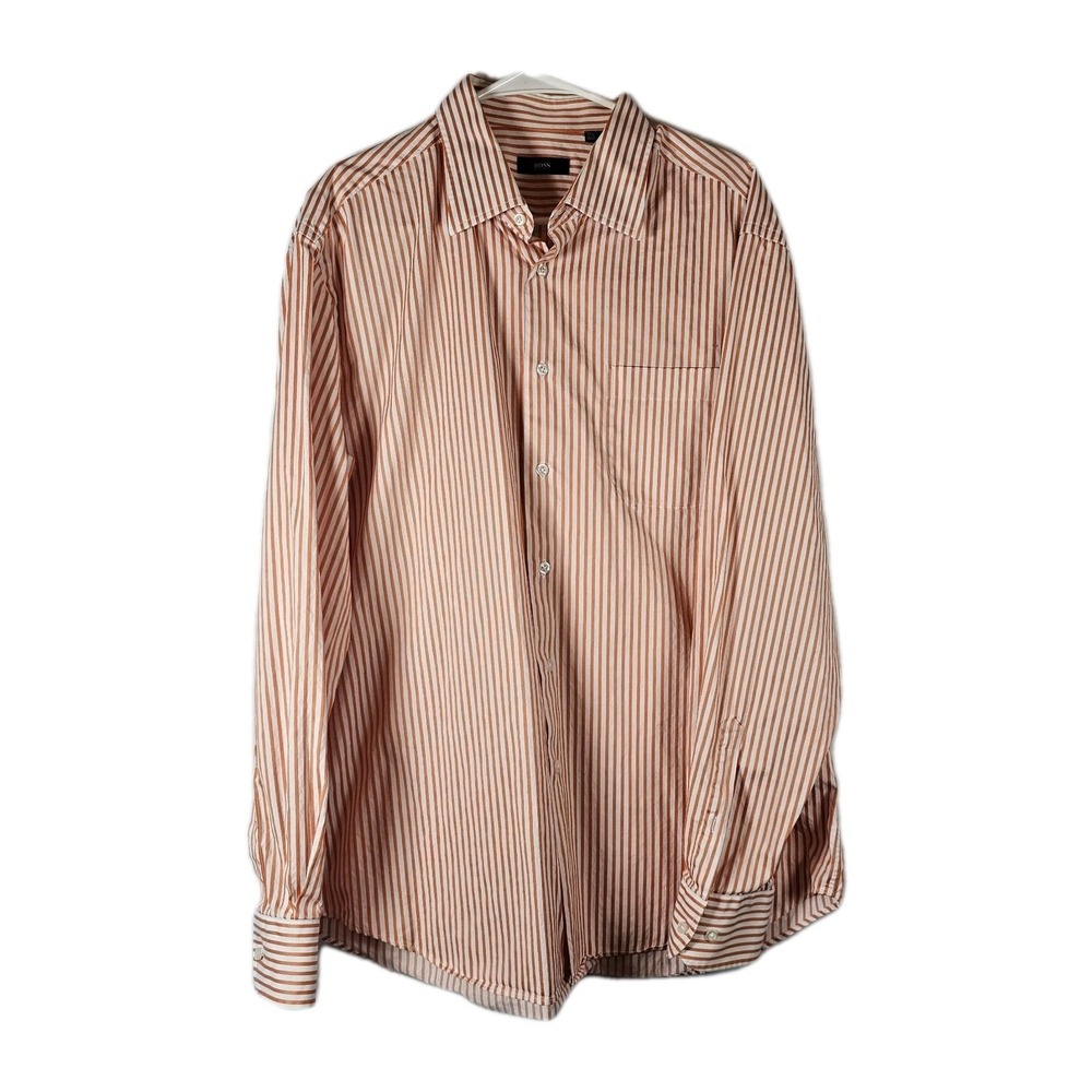 Boss Hugo‎ Boss Orange Striped Long Sleeve Button-Down Men's Dress Shirt Size XL